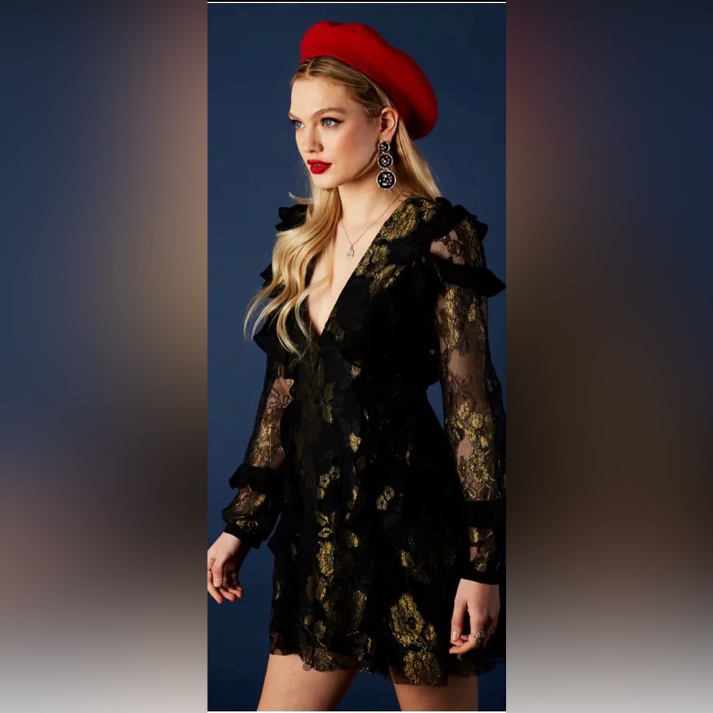 For Love & Lemons Bumble Long Sleeve Ruffle Dress NWT Size S - Picture 6 of 12